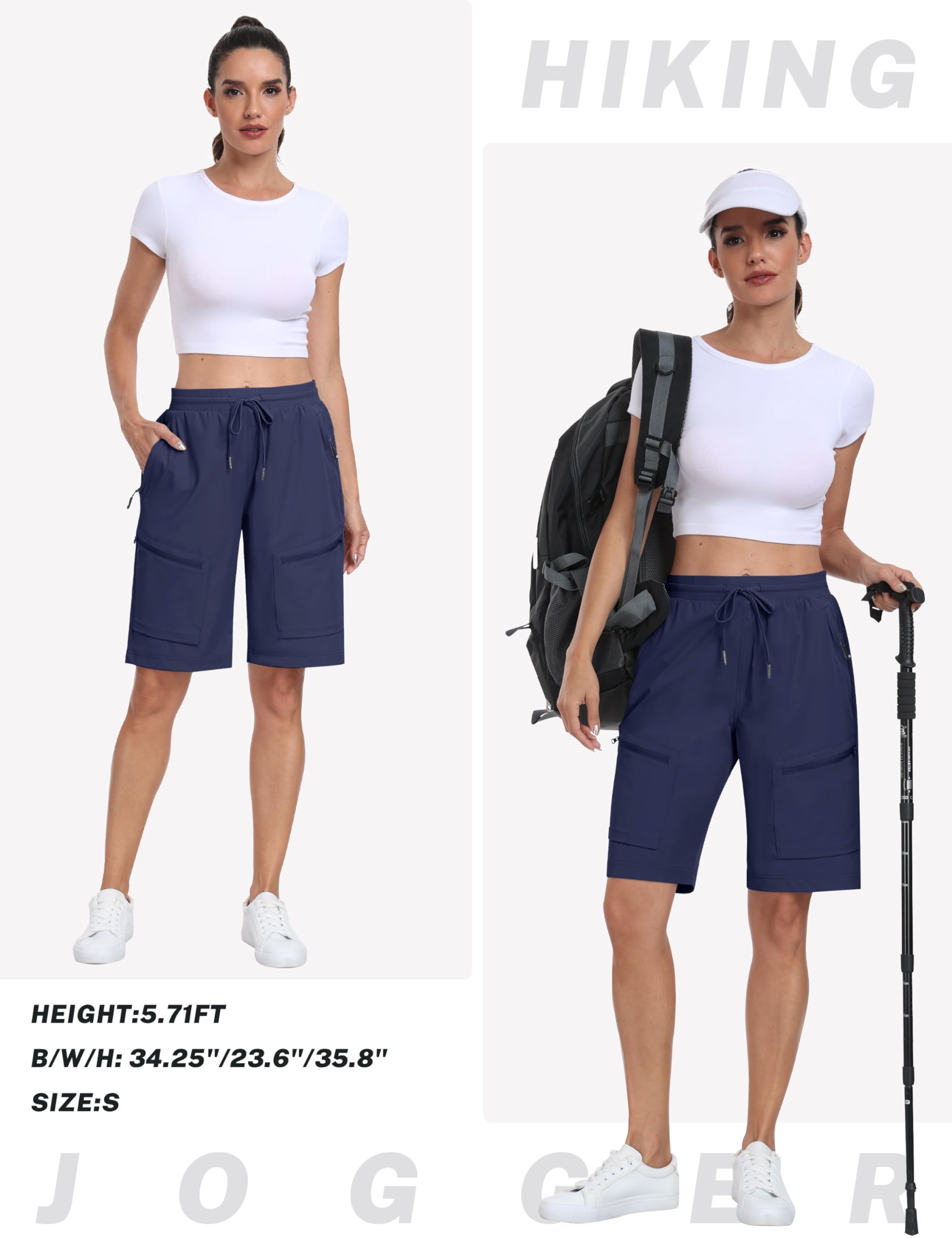 MoFiz Pantalones Cortos Cargo Mujer Ligero Shorts de Senderismo Trekking Impermeable de Secado Rápido Verano Bermuda con 5 Bolsillos de Cremallera