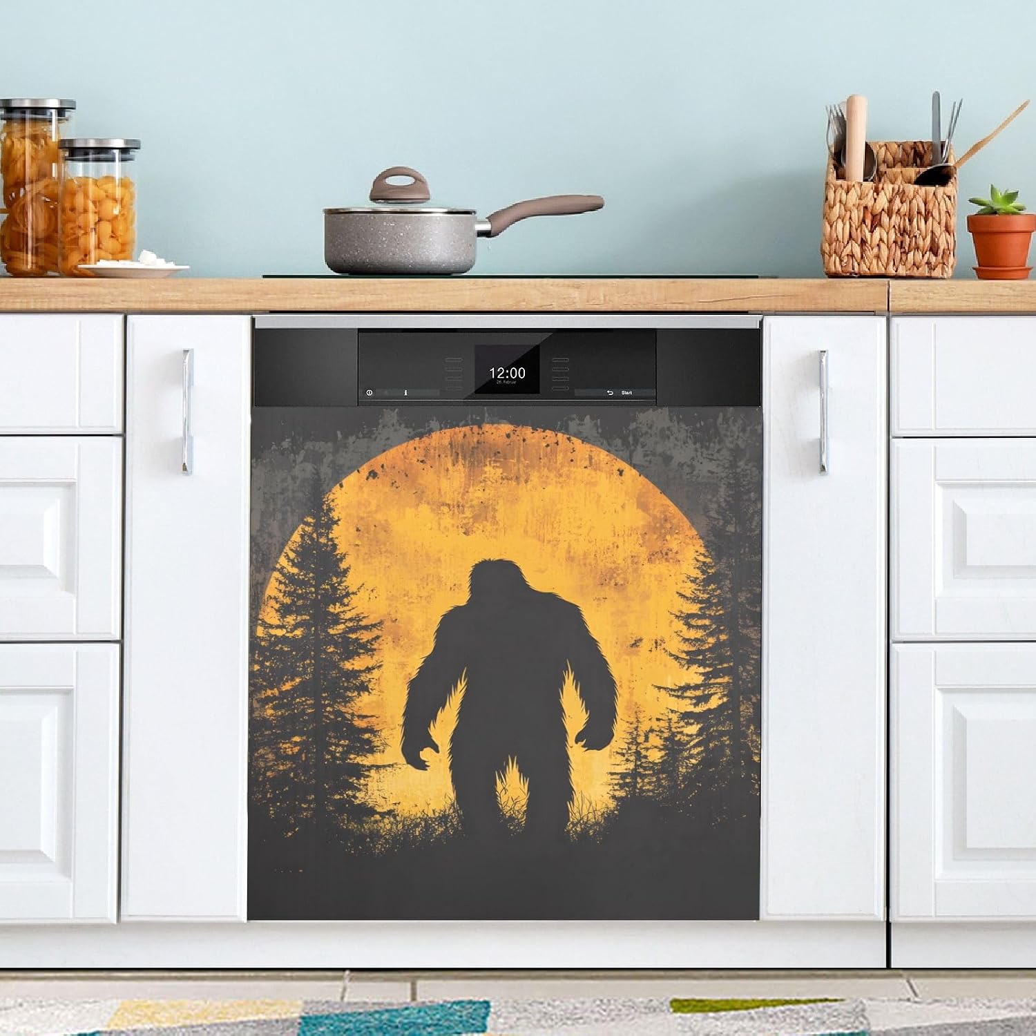 Sasquatch Shadow Dishwasher Magnet Cover, 23×26 inches Dish Washer Cover Kitchen Decor, Dishwasher Sticker Refrigerator Magnetic Cover