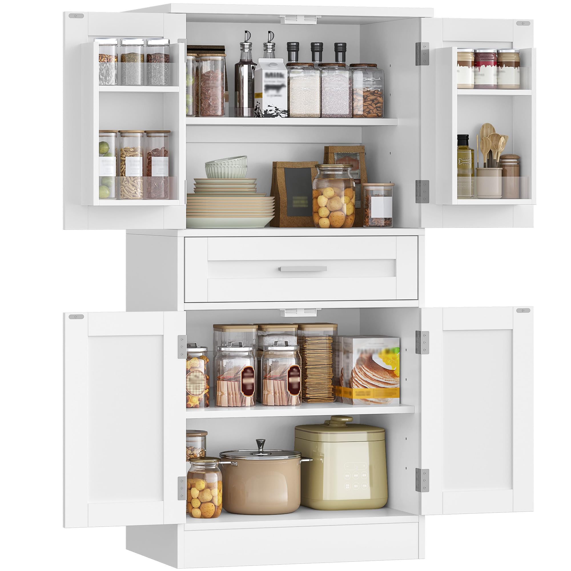 Hzuaneri Alacena de Cocina, 120 cm Aparador Comedor, 4 Puertas, 1 Cajón Grande, Estante de Almacenamiento Detrás de La Puerta, Armarios Altos de Cocina, Moderno, 40 x 60 x 120 cm, Blanco PT20003X