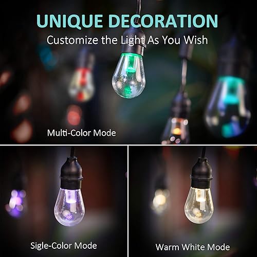 Miniatura 4 de XMCOSY+ Guirnalda de luces inteligentes para exteriores RGBW de 49 pies, luces de cadena que cambian de color multicolor con cable de extensión de