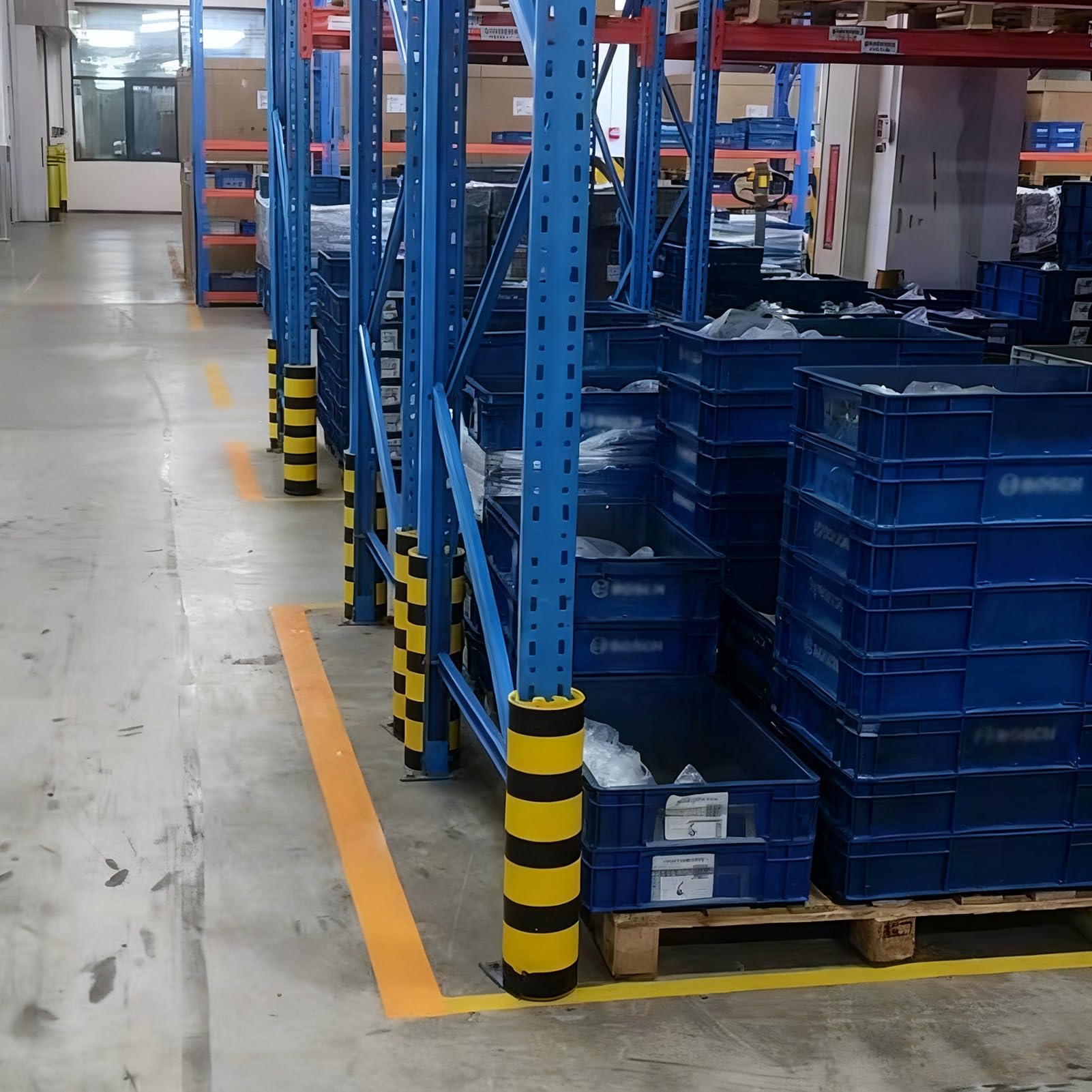 Protectores de postes de palés para estanterías de almacén, solución de seguridad duradera y resistente a los impactos para reducir los daños