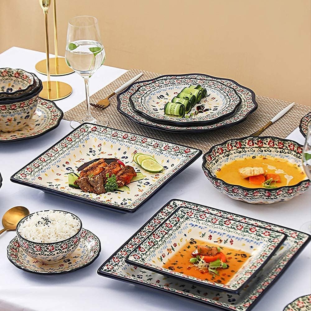 Duszpasterski, ręcznie malowany zestaw zastawy stołowej, elegancki zestaw talerzy i misek na wesela, spotkania domowe i kuchenne, wyjątkowy ceramiczny zestaw obiadowy dla przyjaciół i rodziny