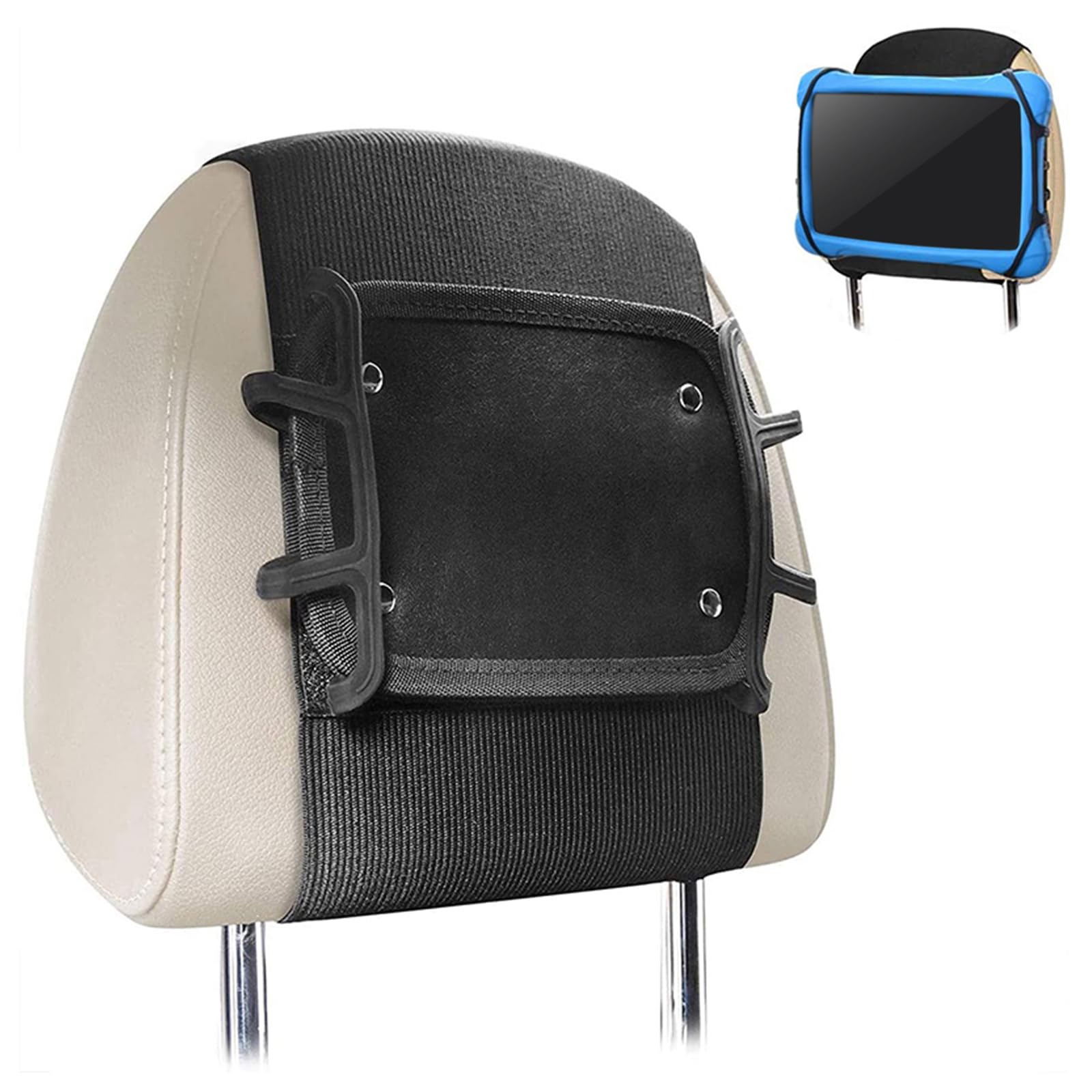 Fadcaer Car Tablet Holder, Anti-Slip Strap and Holding Net Tablet Car Headrest Mount Holder for Kids in Back Seat Headrest Tablet Mount with Holding Net Fit All 7"~10.5" Devices such as iPad,Kindle