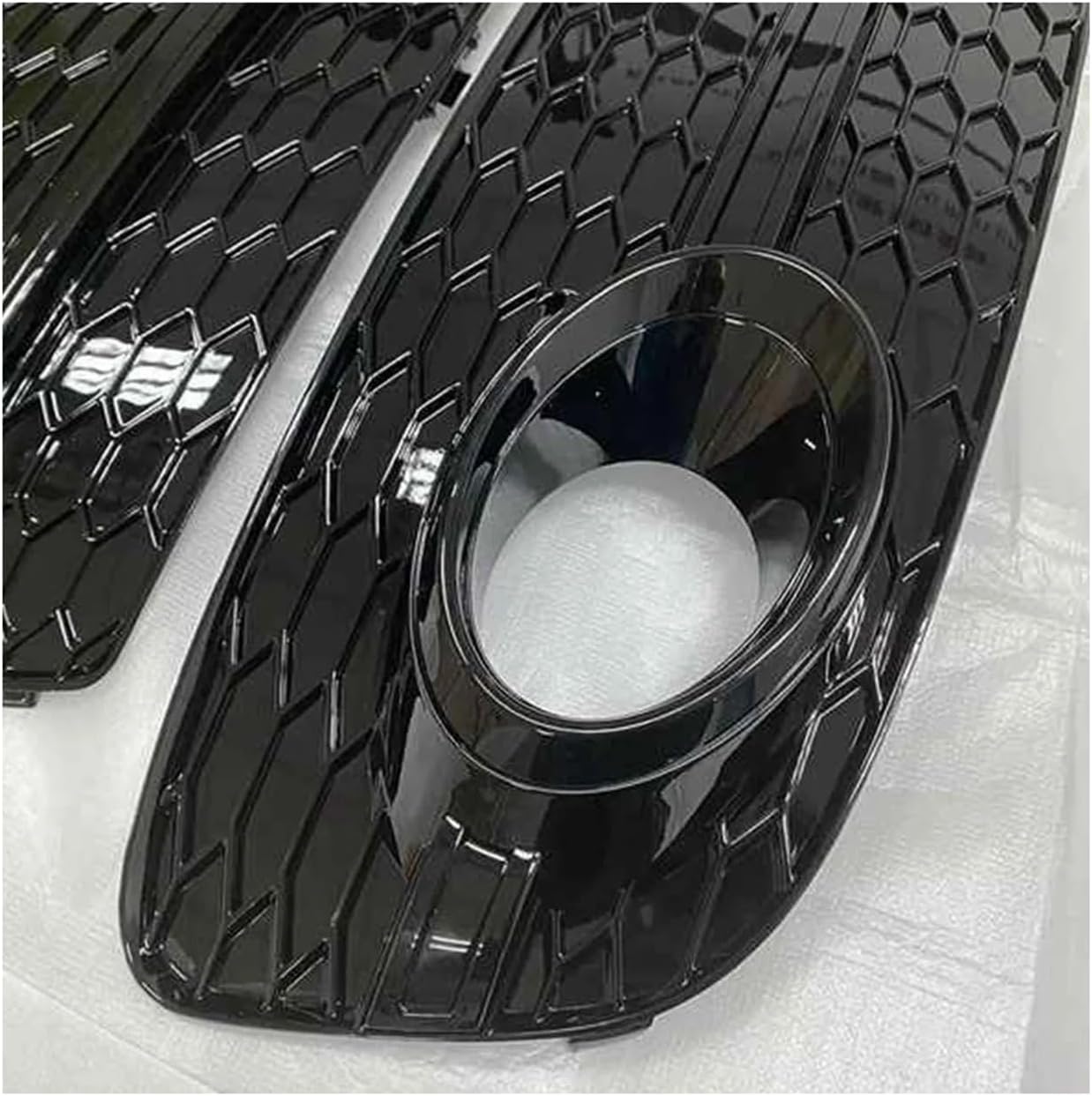 1 Pair LH+RH All Black Car Front Fog Light Cover Honeycomb Grille Grill Compatible For Audi Q5 2013 2014 2015 2016 2017