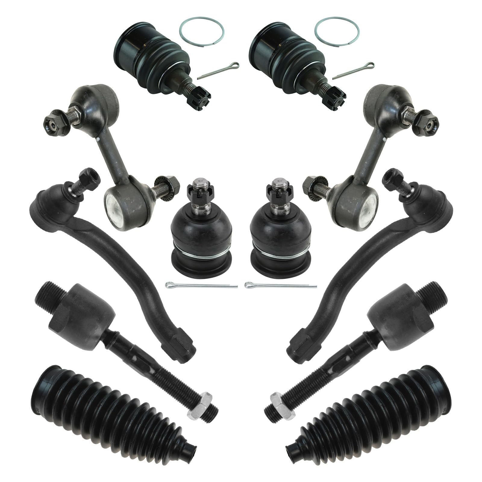 TRQ Front Steering & Suspension Kit Ball Joint Steering Rack & Pinion Bellow Sway Bar Stabilizer Link Tie Rod Compatible with 2008-2012 Honda Accord