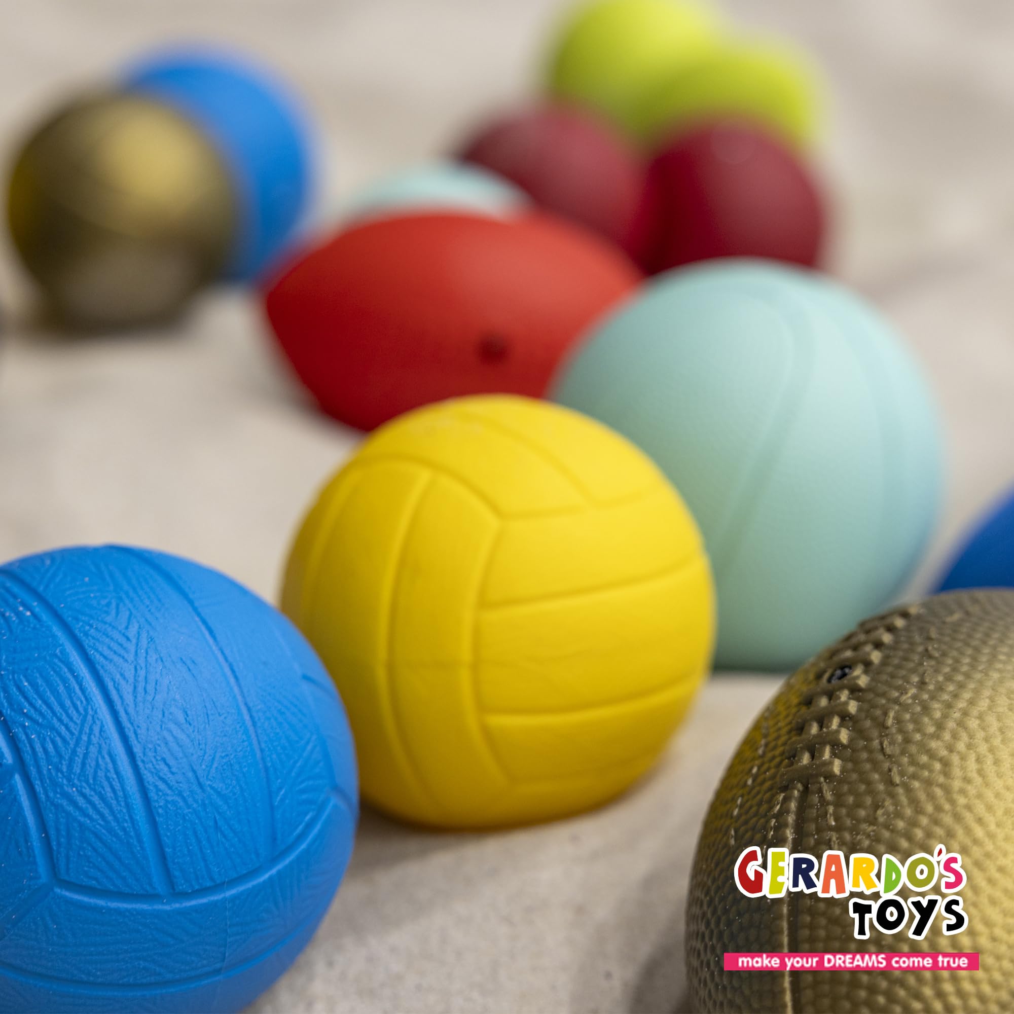 GERARDO'S Toys Lot de 5 Petites balles de Sport différentes – Balle de Massage, Mini Basketball, Mini Football, Ballon de Rugby et Ballon de Volley-Ball, sans BPA et sans phtalates