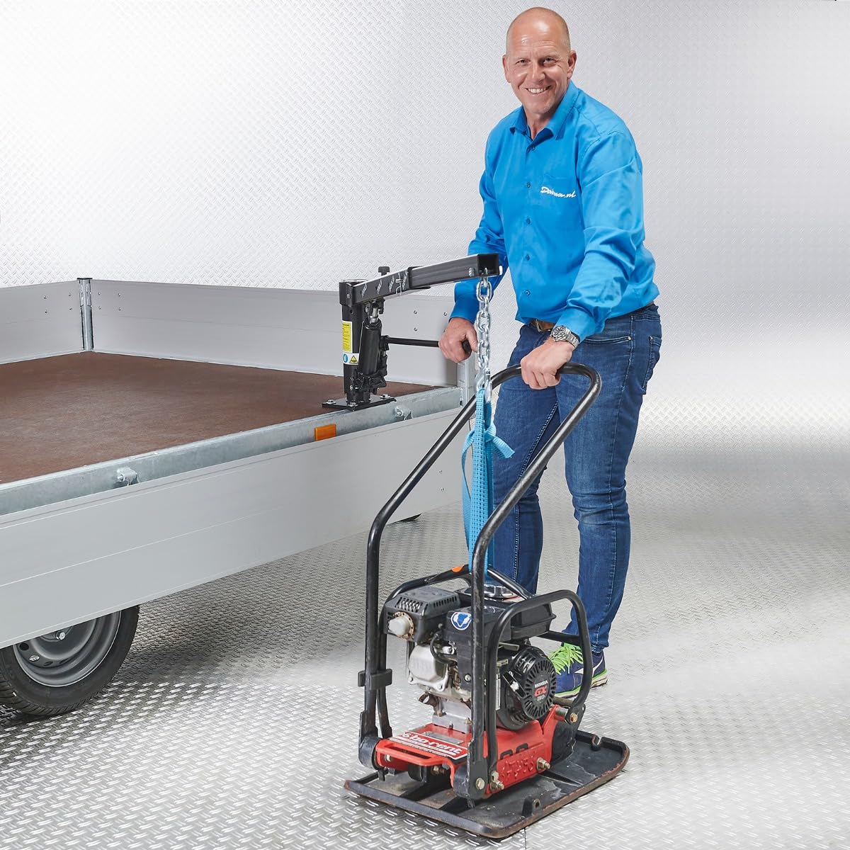 Datona - Hebebühne Auto Anhängerkran mit 360° Schwenkarm - teleskopierbarer Motorkran 135 cm Ausleger hydraulisch 4 Tragkraftstufen 225/270/315/450 kg Montagefuß schwarz