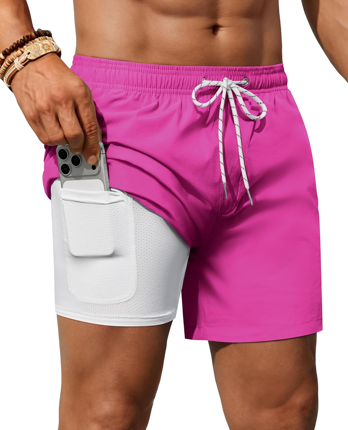 Alimens & Gentle Mens Swim Trunks Compression Liner 5 Inch Inseam Quick Dry Beach Board Shorts with Zipper Pockets Gym