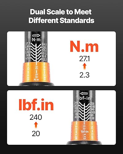 Miniatura 109 de VEVOR Llave dinamométrica de clic de 1/2 pulgada 25-250ft.lb/34-340n.m, juego de llaves dinamométricas ajustables de doble dirección, juego