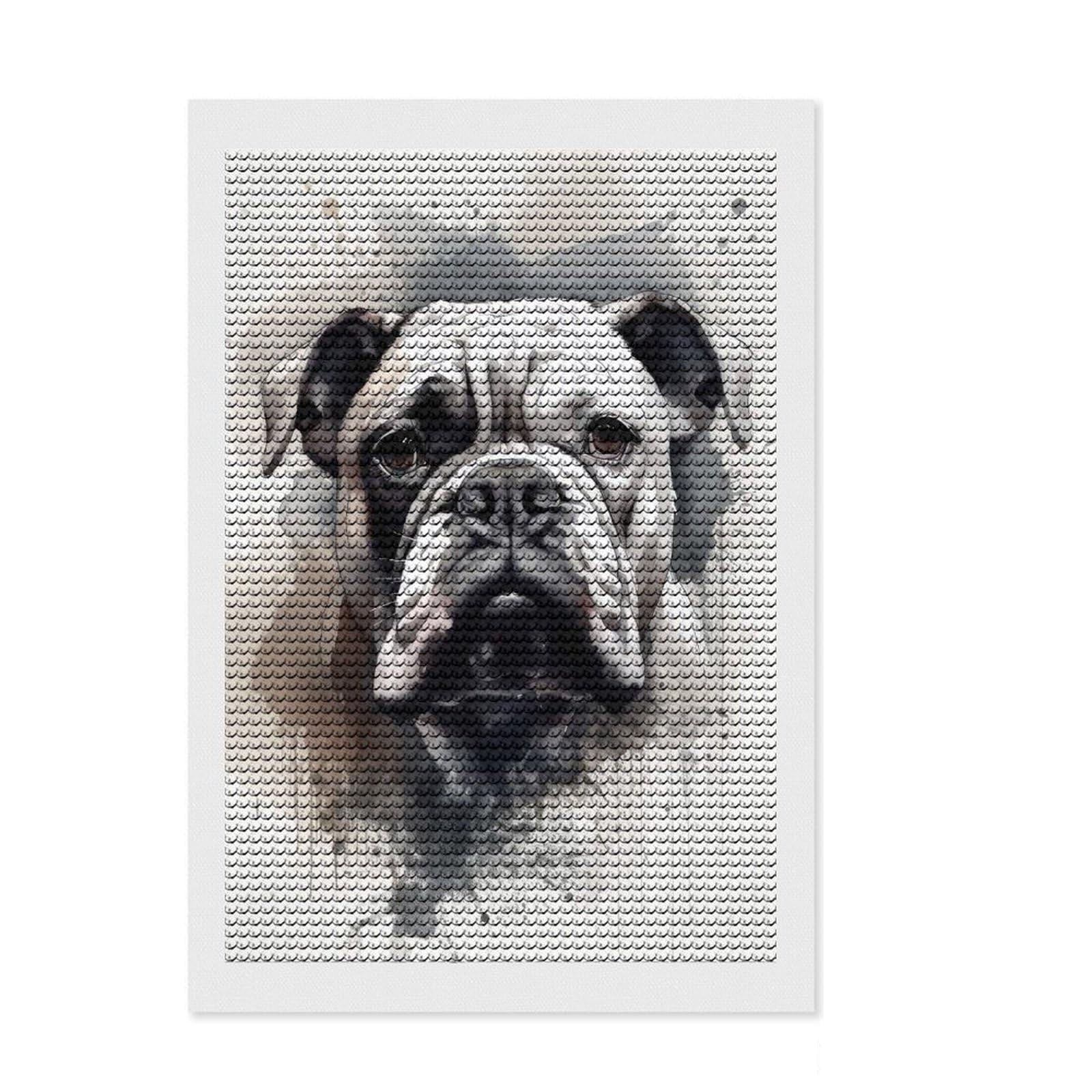 Junmoney Bulldog Beauty Black Ink Diamond Painting Canvas Kit 8"x12", Winter Craft, Home Decoration, Boho Decor, Thoughtful Present, Creative Hobby