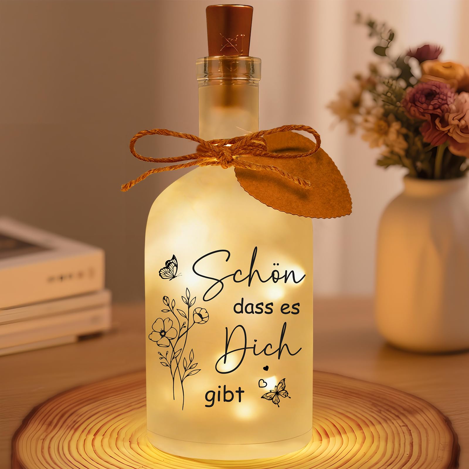 Linkax Muttertagsgeschenk für Mama, Geburtstagsgeschenk Geschenke für Frauen Freundin, LED Flaschenlicht mit Spruch-Schön, dass es Dich gibt, Dekolicht Dankeschön Geschenk Rituals Geschenkset