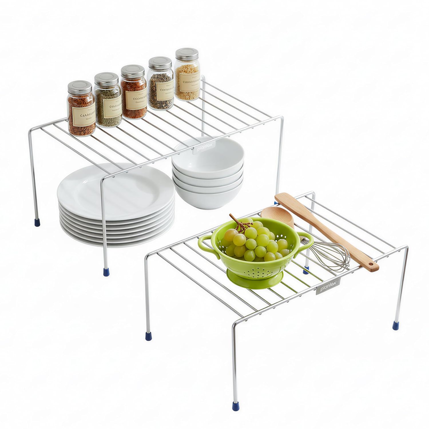 Plantex Stainless Steel Kitchen Shelf Organisers/Shelf Divider for Kitchen Storage/Cabinet Organiser/Plate Stand/Dish Rack...