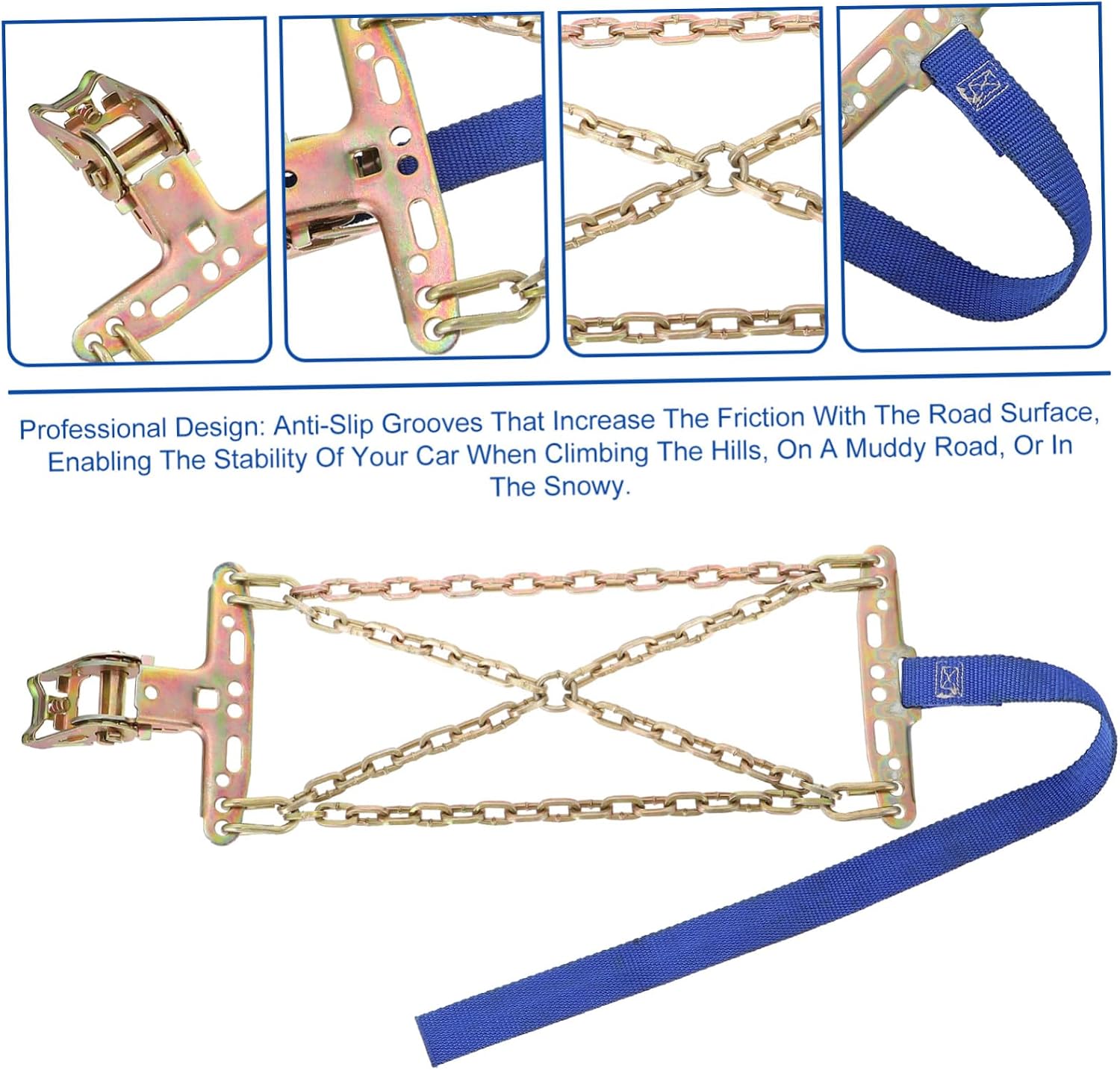 Wear-resistant Metal Tire Chains Anti-skid Snow and Sand Traction Chain for Car Suv Emergency Use Steel with High Friction Grooves