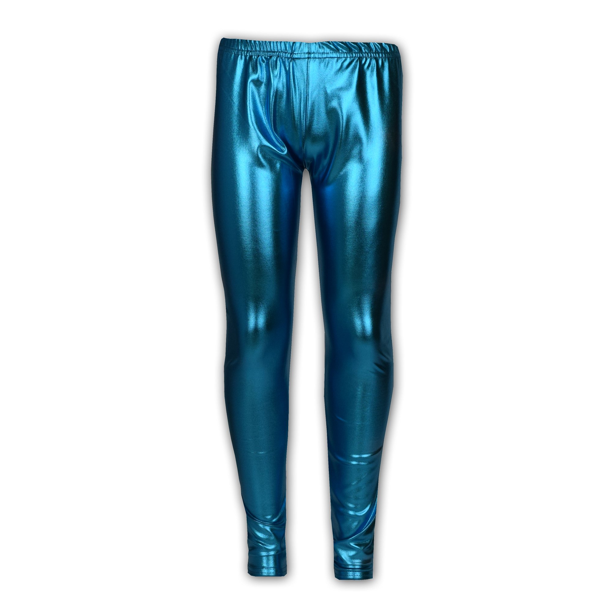 A2Z 4 Kids Girls Leggings Metallic Shiny Disco Fashion - Metalic Legging Turquoise 11-12