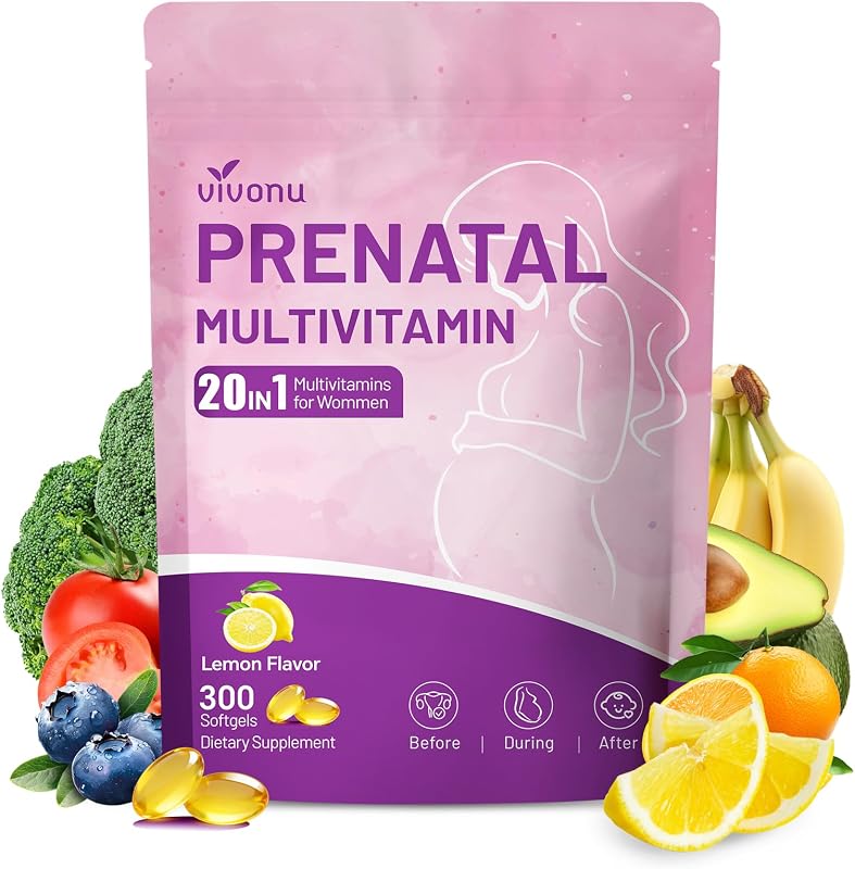 Prenatal Vitamins for Women, Multivitamin D3, K2, B6, B12, C with Folic Acid, Omega 3 DHA, Iron, Choline, Probiotic, Calcium, Zinc, Iodine, Non GMO, Easy to Swallow, 300 Softgels, 100 Day Supply