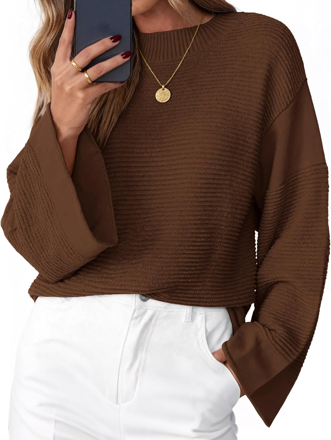 KIRUNDO Oversized Sweaters for Women Ribbed Knit Chunky Long Sleeve Tunic Sweater Pullover Tops Fall Winter Clothing