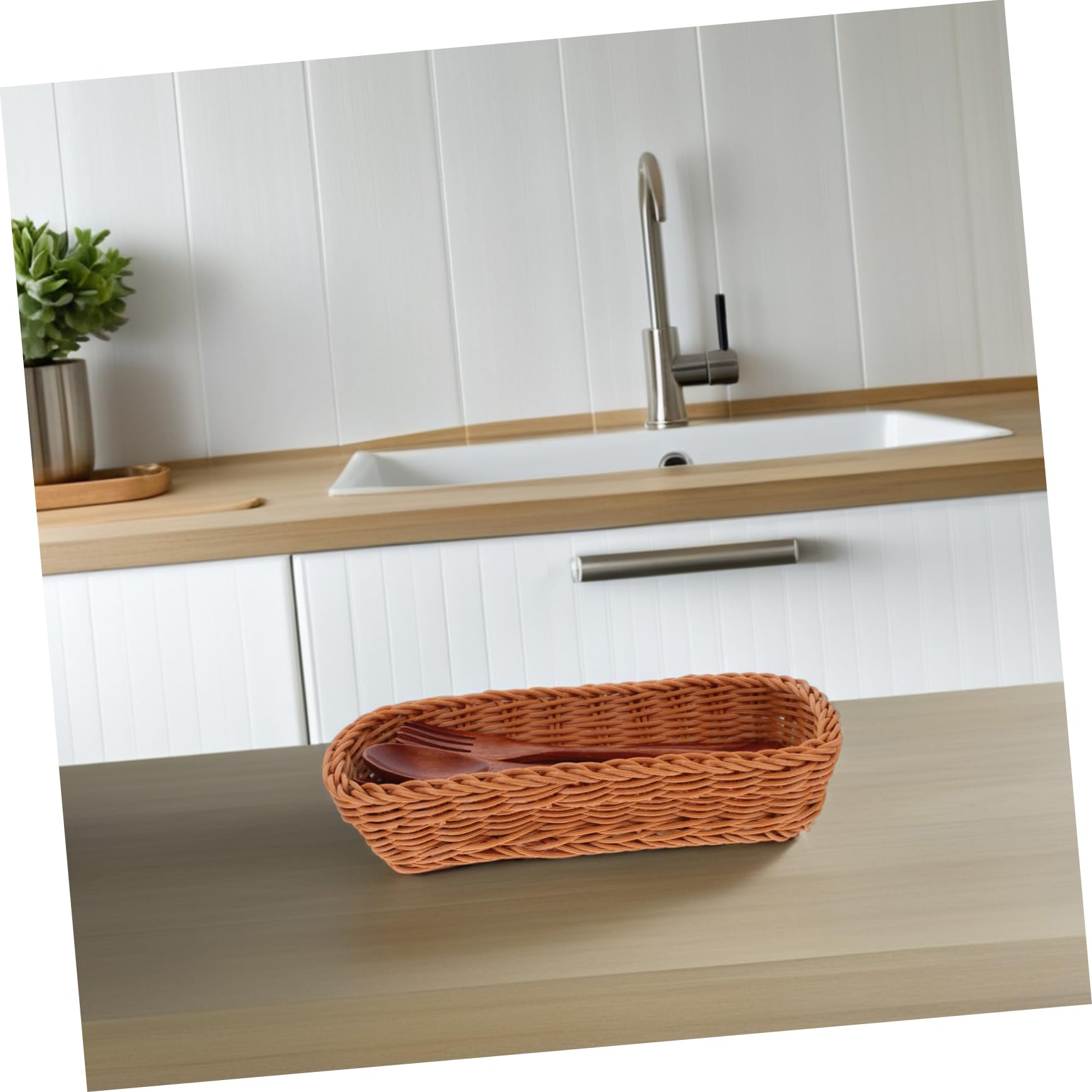 SOLUSTRE Cesta para Cubiertos Tejida Porta Utensilios PP Reutilizable Fácil de Limpiar Organizador de Cocina