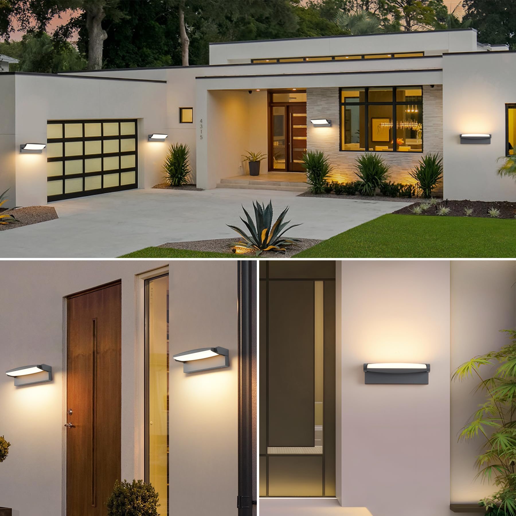 SANSHI Applique da esterno 30W con Pannello LED 350°regolabile,Grigio Scuro | 3000K/4000K/6500K luci da esterno,applique Impermeabile IP65,Lampada da parete esterno Per giardino terrazzo balcone