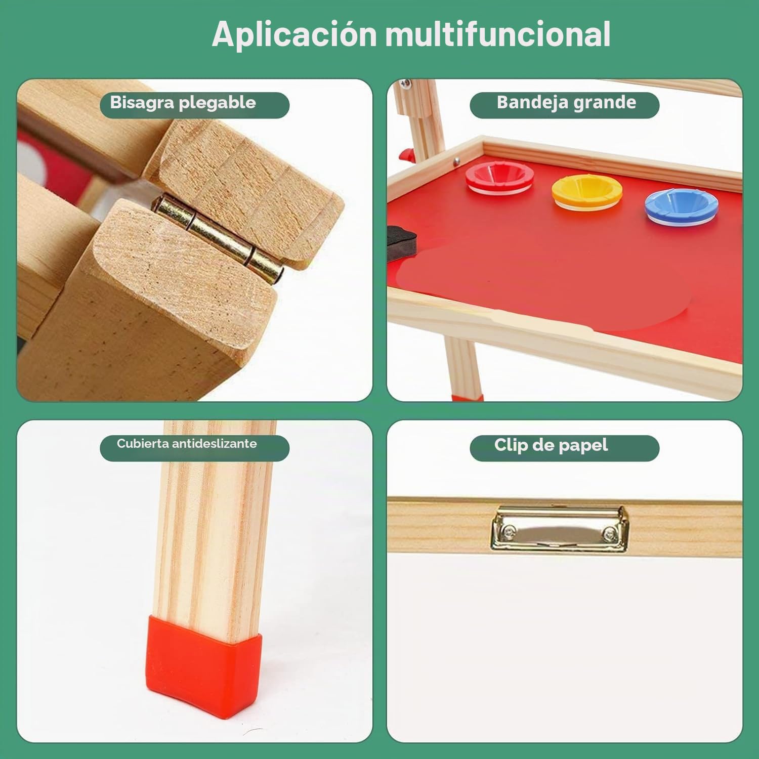 Caballete para Niños, Caballete de Arte de Madera con Altura Ajustable con Bandeja de Almacenamiento y Otros Accesorios, Pizarra y Pizarra Independiente para Niños 3+