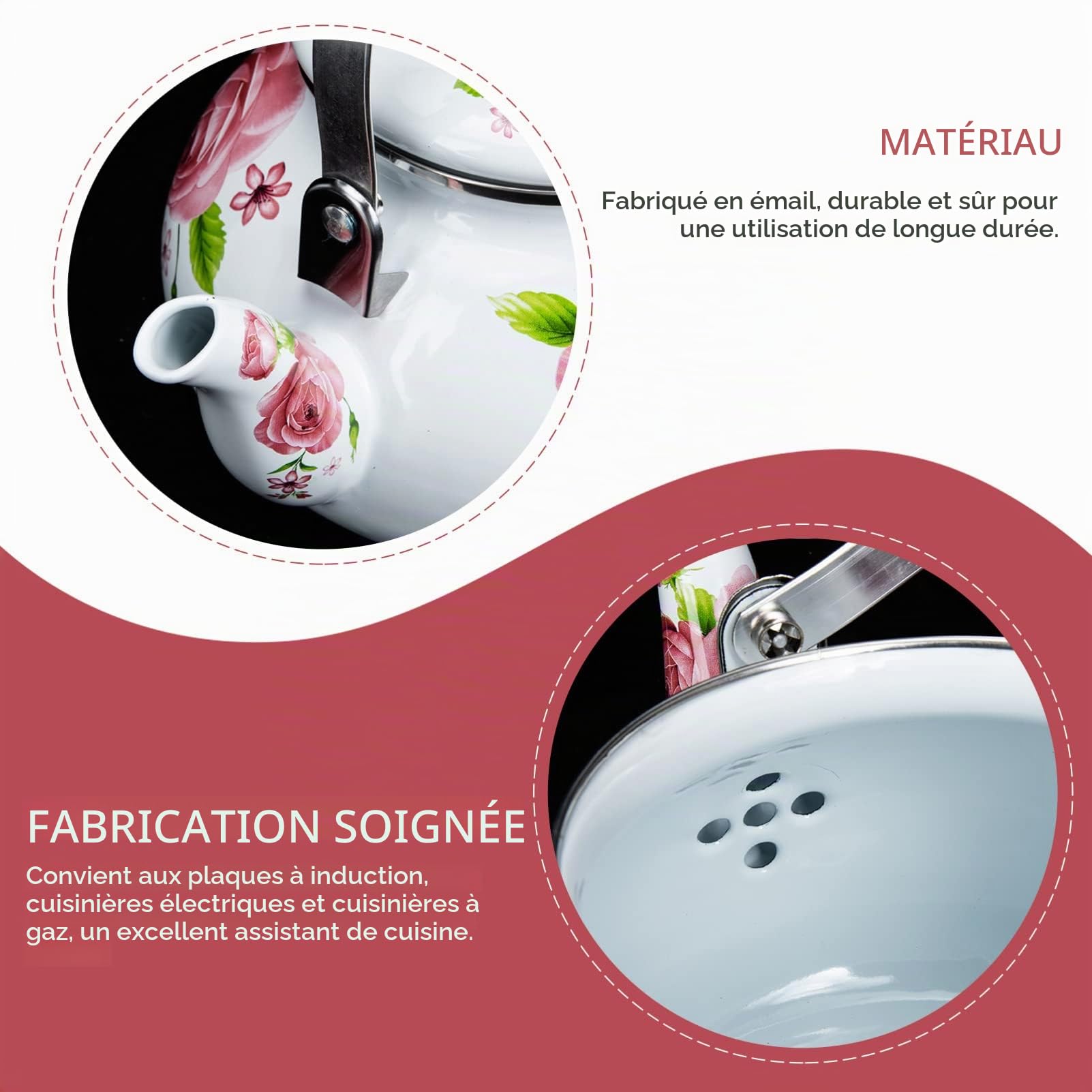 Vaguelly Théière Émaillée 2.5L - Bouilloire À Thé En Émail Compatible Induction Avec Poignée Confortable - Parfaite Pour Maison Bureau Hôtel