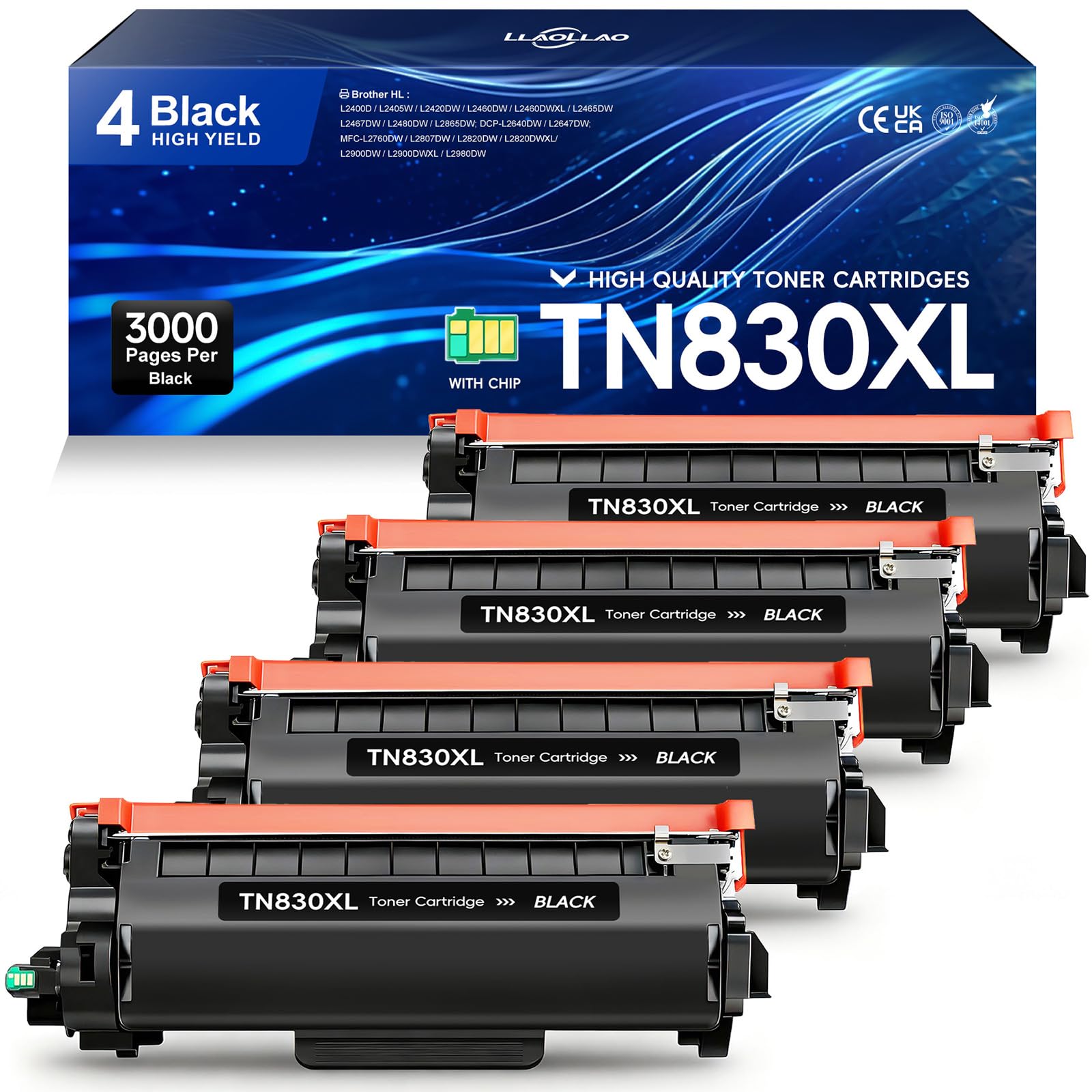 TN830XL TN830 Toner Replacement for Brother TN830XL TN 830XL Toner Work for HL-L2460DW DCP-L2640DW HL-L2405W HL-L2400D HL-L2480DW MFC-L2820DW Printer