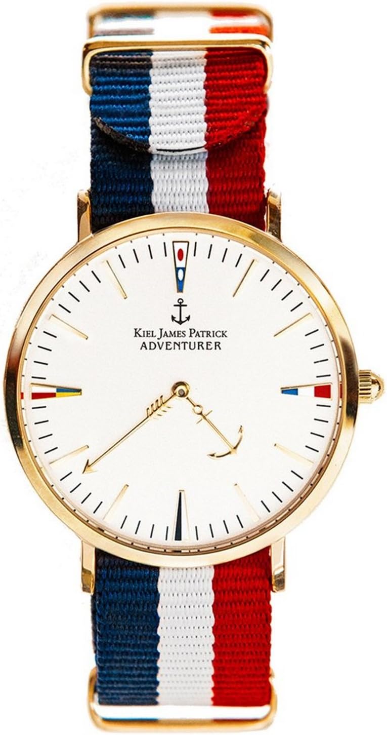 Kiel James Patrick Unisex Analog Quartz Watch with Leather Nylon Bracelet, Uhrenarmband-Farbe:Weiss NATO-Strap