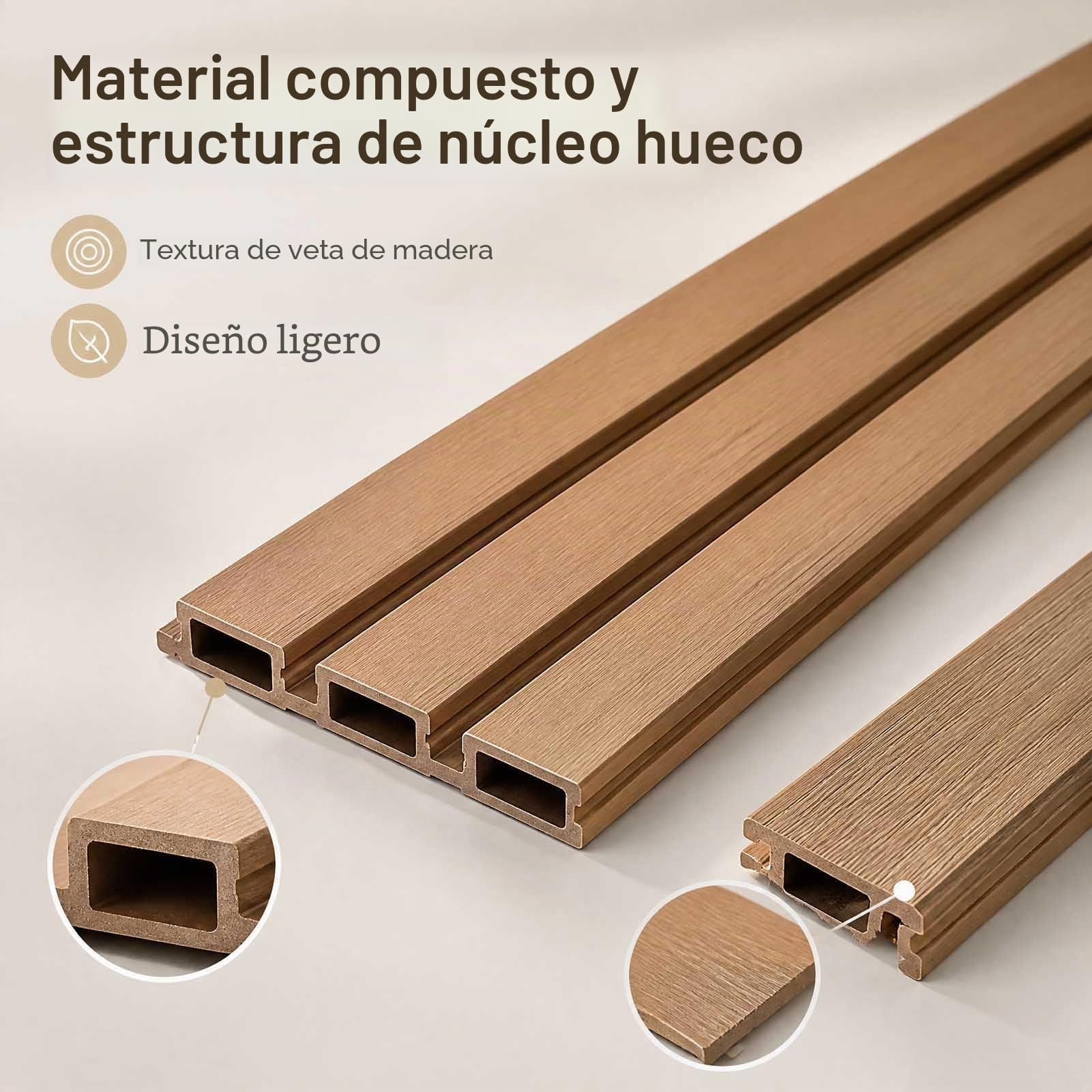 Paneles Arrimadero WPC Paneles Pared Decorativos 3D Lamas (Resistentes Intemperie) Revestimiento De Madera Acanalada para Patios Y Jardines Cero Mantenimiento(20x100cm/7.87 X39.37IN)