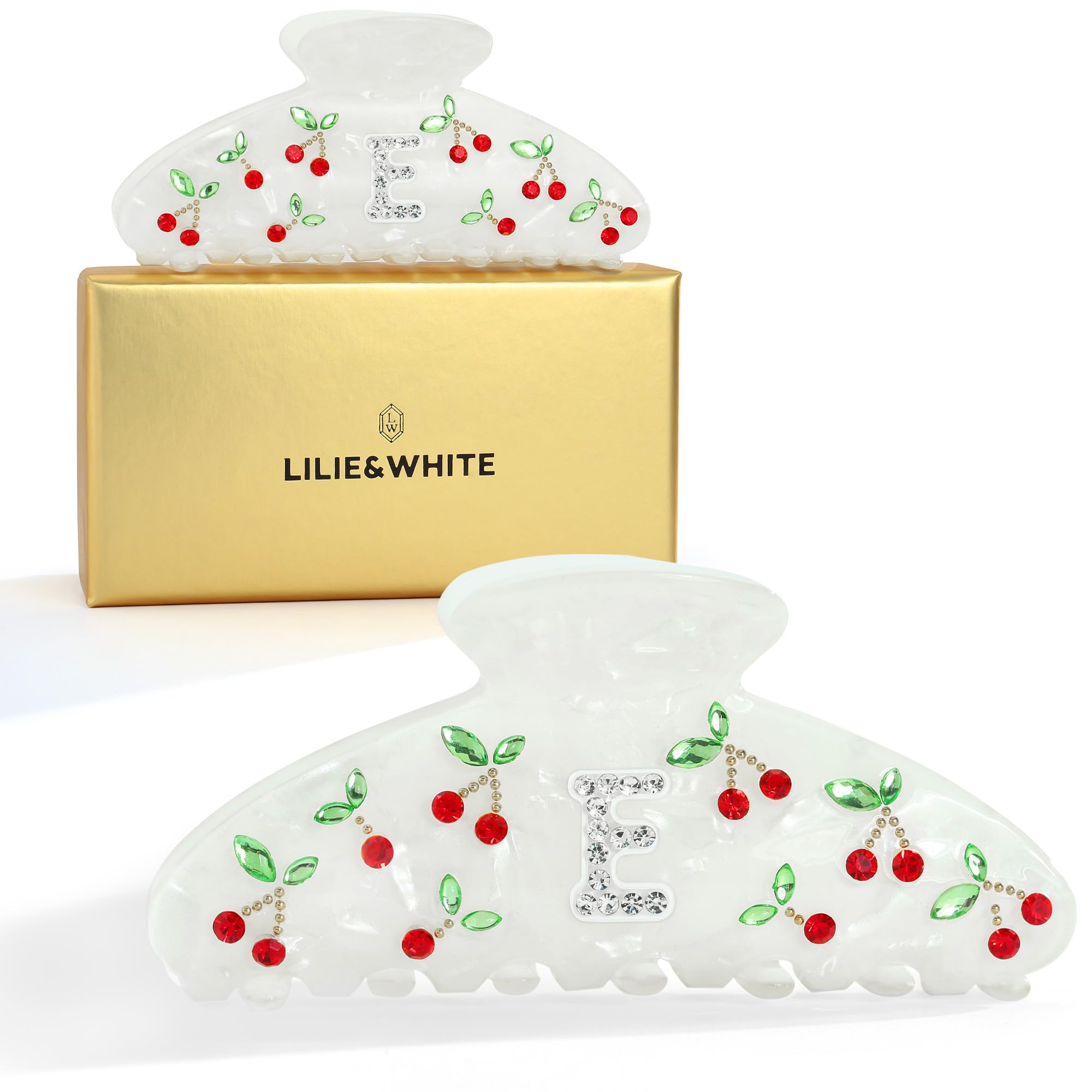 LILIE&WHITE Christmas Gift Acrylic Cherry Letter Hair Clips For Women With RhinestonesInitial Hair Claws For Thick Hairs Trendy Monogram Large Clips