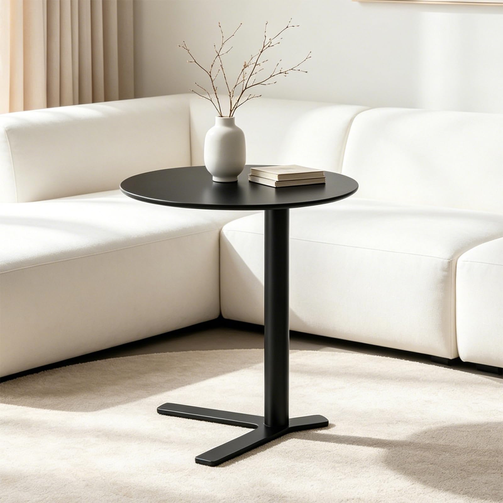 C Shaped End Table Round Side Table Small Sofa Coffee Table for Living Room | Metal Side Table for Couch Patio Outdoor, Bedside Table Nightstand for Bedroom, Unique Aesthetics Simple Drink Accent Table