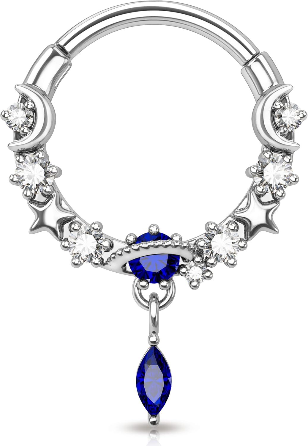 Melighting 16G Septum Rings Dangle Septum Jewelry with Blue Planet Clear CZ Stainless Steel 316L Daith Piercing Jewelry Moon Septum Piercing Helix Earring for Women