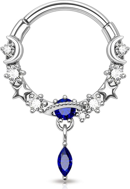 Melighting 16G Septum Rings Dangle Septum Jewellery with Blue Planet CZ 316L Surgical Steel Hinged Segment Ring Helix, Tragus, Conch Hoops Daith Earrings for Women