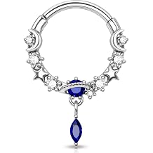 Melighting 16G Septum Rings Dangle Septum Jewelry with Blue Planet Clear CZ Stainless Steel 316L Daith Piercing Jewelry Moon Septum Piercing Helix Earring for Women