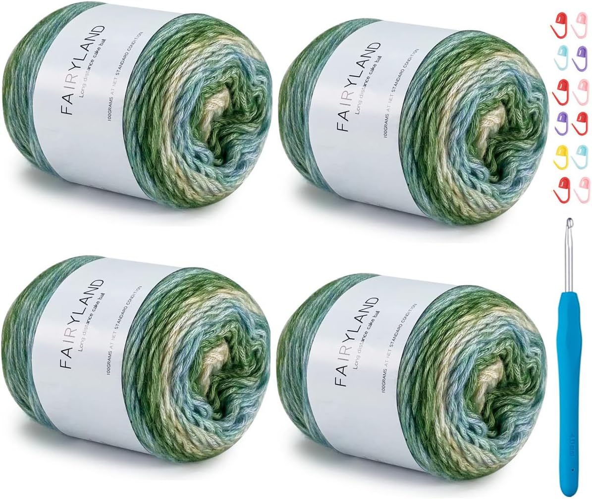 Yarn for Crocheting-Gradient Cake Yarn Ombré Yarn with Vibrant Colors-4x100g 60% Cotton 30% Acrylic 10% Wool,Colorful Soft Rainbow Cotton Crochet Yarn Perfect for Shawls,Scarves,Sweater and Blanket