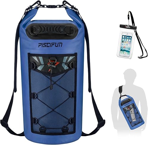 Piscifun - Mochila seca flotante e impermeable, 510203040 L, con funda impermeable para teléfono, para kayak, canotaje, surf, rafting y pesca