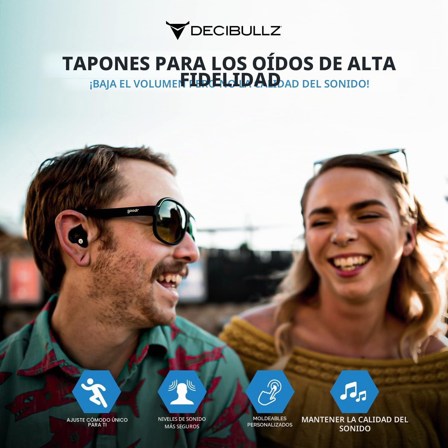 Decibullz Filtros de tapón para los oídos moldeados personalizados de alta fidelidad (Hi-Fi) para conciertos y eventos (negro)