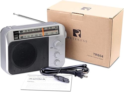 Miniatura 15 de Retekess Radio FM TR604 AM, radio portátil enchufable en pared, funciona con batería D, esfera grande, modo de tono alto/bajo, altavoz grande, Negro