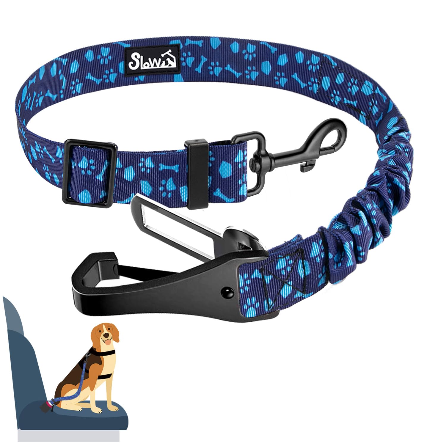 Eyein Dog Seat Belts for Cars UK, 2 in 1 Attachment Dog Car Harness Belt, Hook Latch Bar & Buckle with Anti Shock Elastic Nylon Bungee Buffer, Adjustable Reflective Duty Pet Safety Belts for Vehicle
