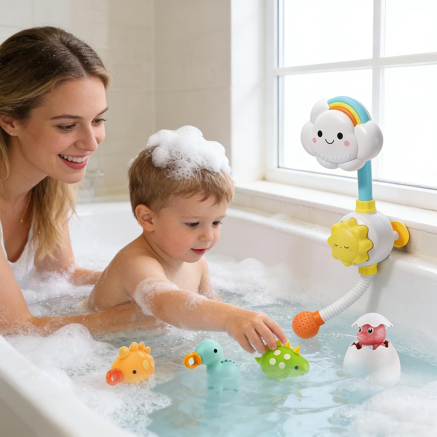 Cute Stone Badespielzeug mit Wasserdusche, Angelspiel, schwimmendes Squirting-Spielzeug für Kleinkinder und Babys ab 3 Jahren