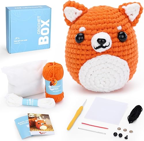 Kit de ganchillo para principiantes kit de ganchillo Shiba Inu, todo lo que necesitas, incluye hilo suave fácil de tejer, video paso a paso, gancho,