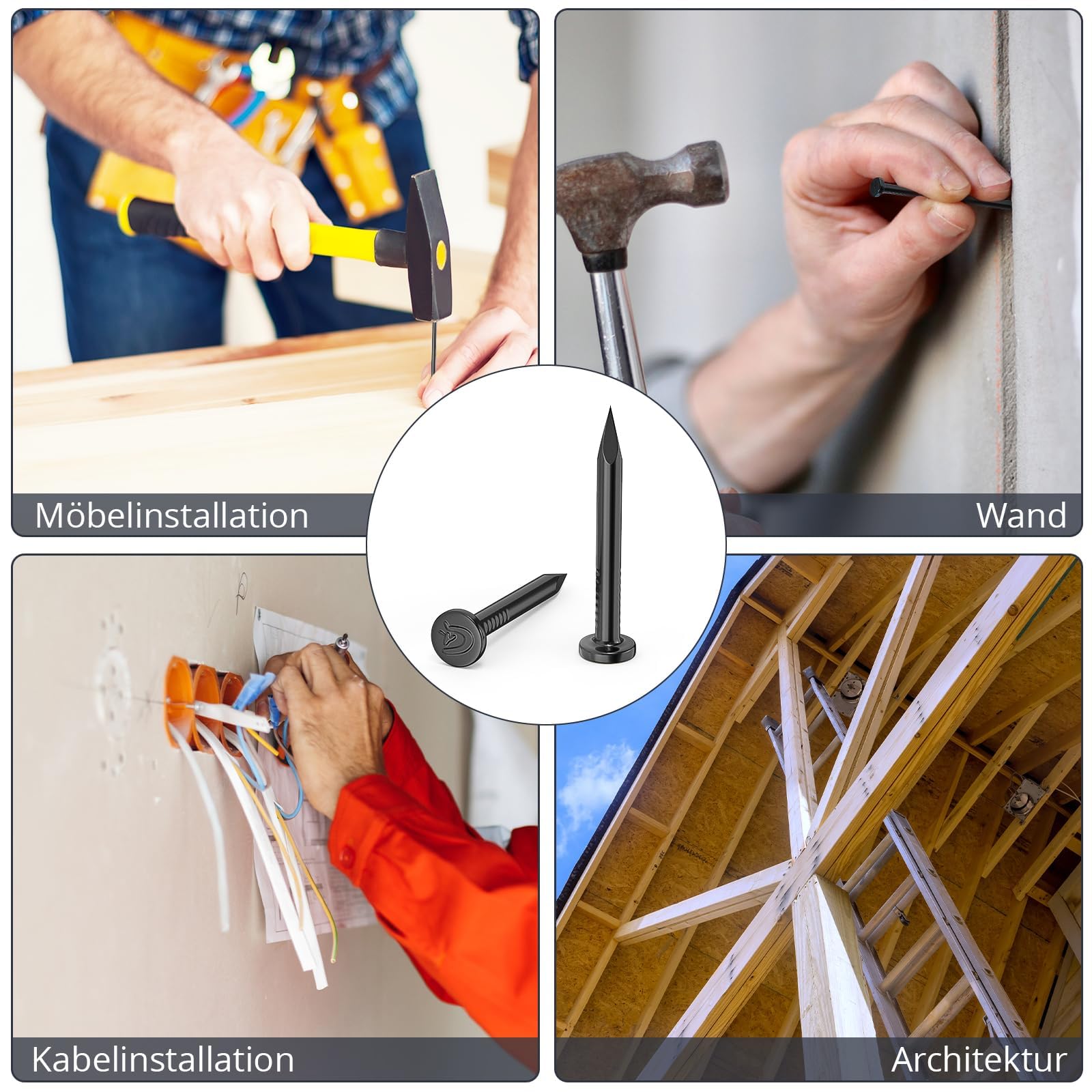 Chiodi in Acciaio da 30mm Zincati per Cemento, Mattoni, Legno, Uso Universale Interno/Esterno (Nero)