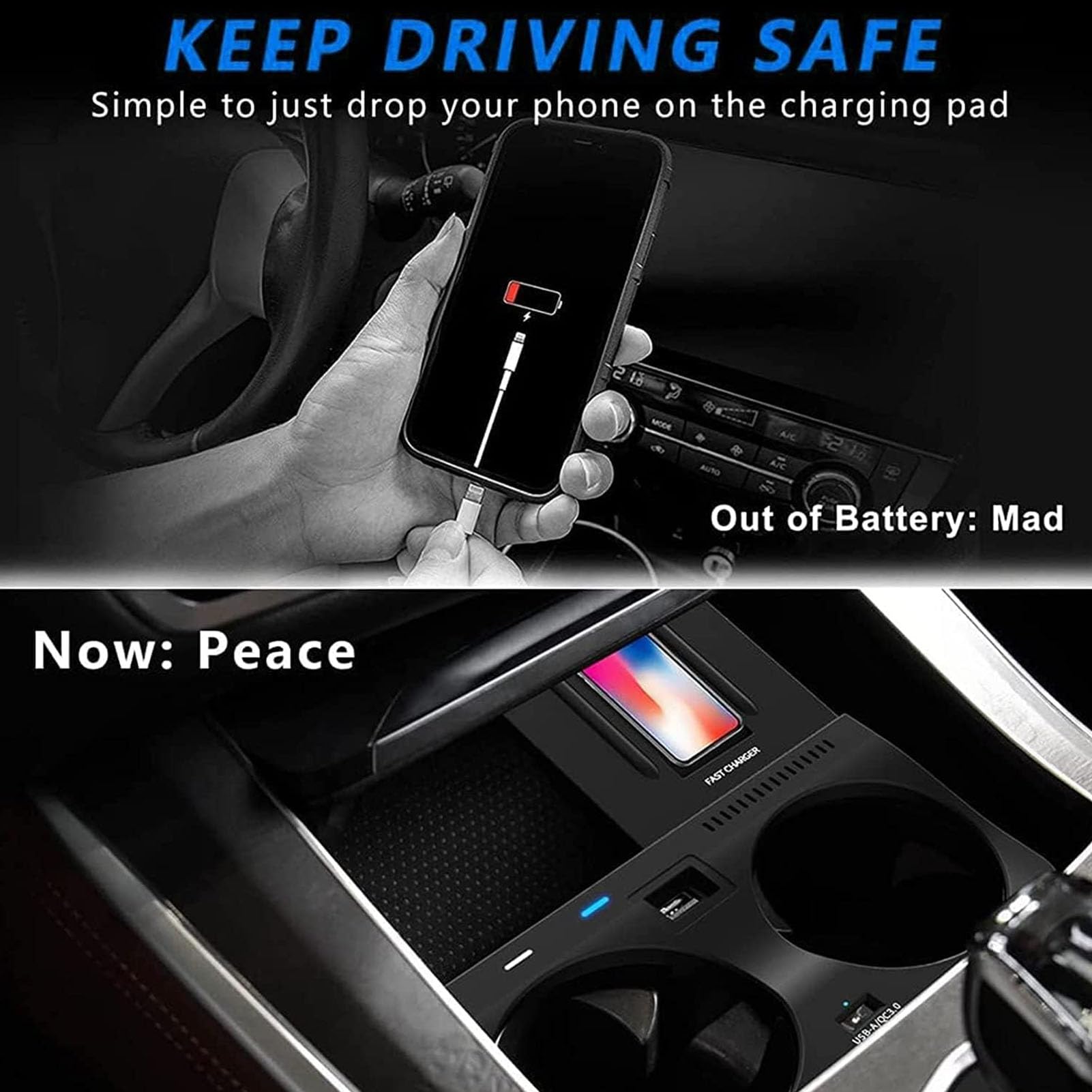 Panel De Accesorios Consola Central Cargador Coche Inalámbrico,Almohadilla Carga Teléfono De Carga Rápida De 15W con USB para BMW X5/X6/X5M/X6M/X7 F85/F86 Cualquier Teléfono Habilitado para Qi