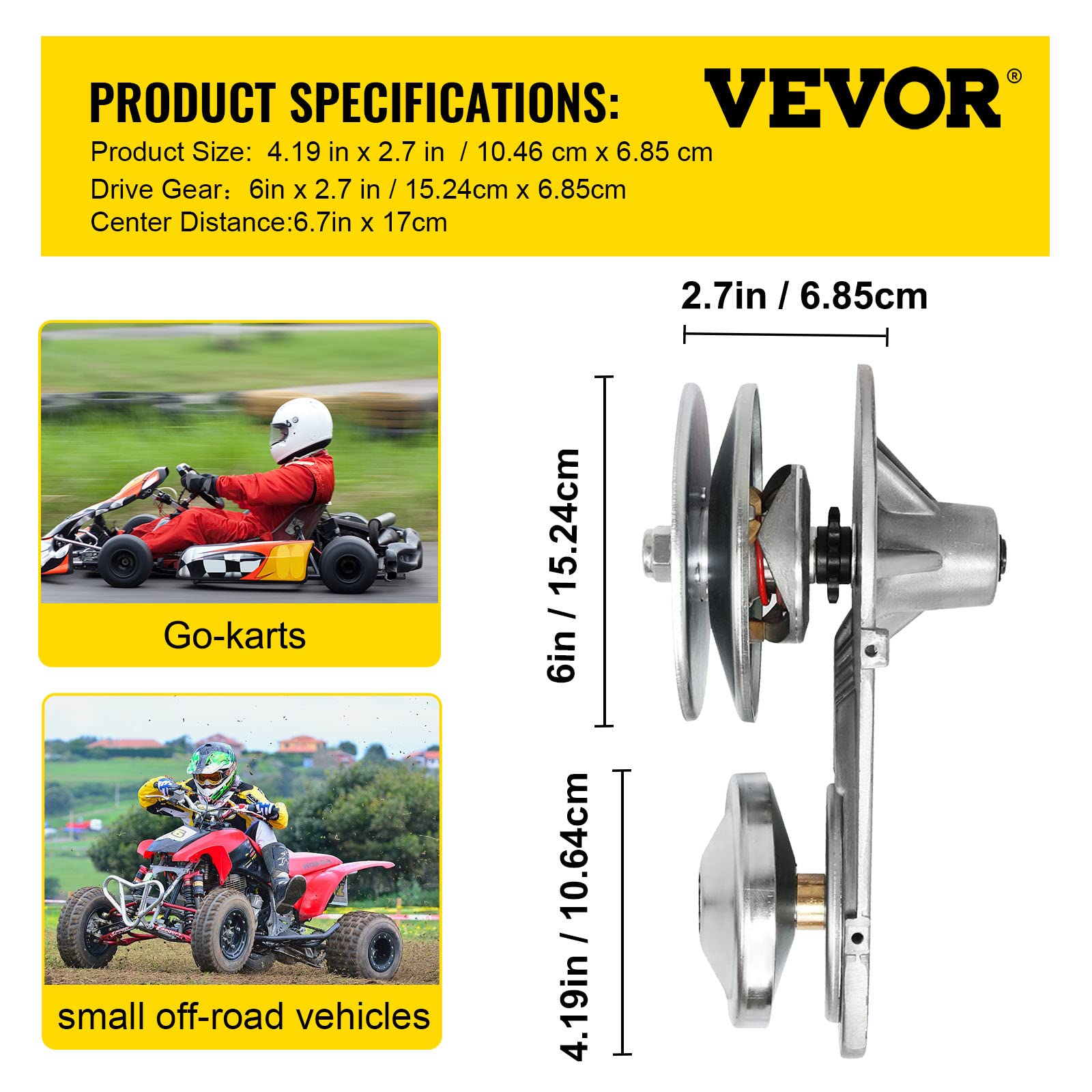 VEVOR Drehmomentwandler 4-7 PS Go-Kart-Kupplung 1 Zoll ersetzt Comet TAV2 Manco 10T 40 oder 41 und 12T 35 Kettenantriebsriemen (1 Zoll 10T 40/41 und 12T 35 Kette)