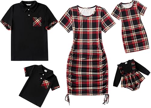 PATPAT Conjuntos familiares a juego para mamá y yo, vestidos de manga corta, camiseta casual bodycon midi, conjunto a juego