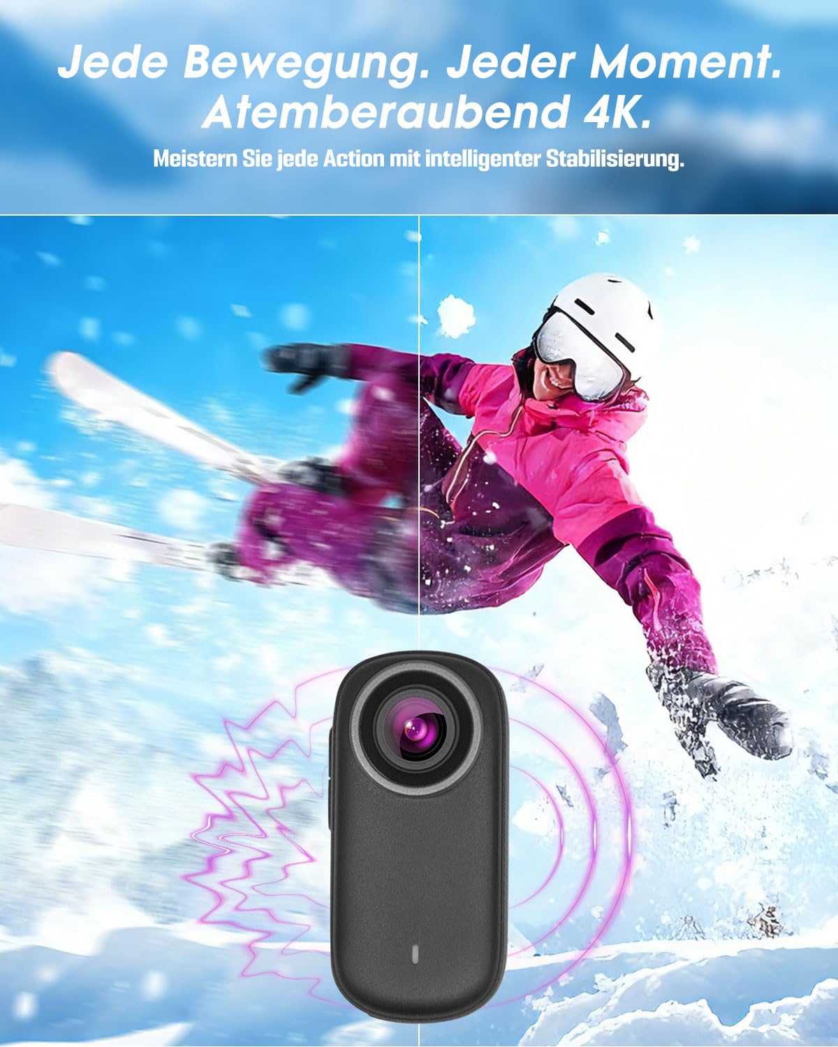 Mini Action Cam 4K NEU Upgraded, Body Cam mit 64GB SD Karte, Wasserdicht 30M, 180 Min Akkulaufzeit, 150° Weitwinkel & 1,47 Zoll Display Vlog Kamera für Radfahren, Reisen und Haustiere