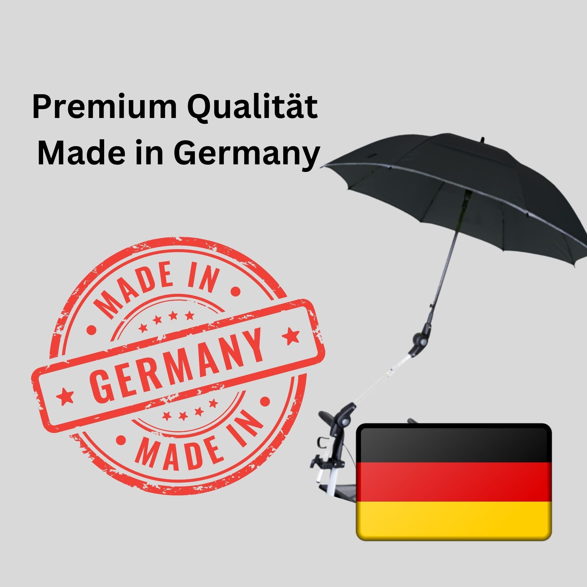 MPB Pieper - Paraguas universal con soporte y funda para sombrilla 99: la más alta calidad, fabricada en Alemania para lluvia, sol, viento, UV + Olanmarp banda con rayas