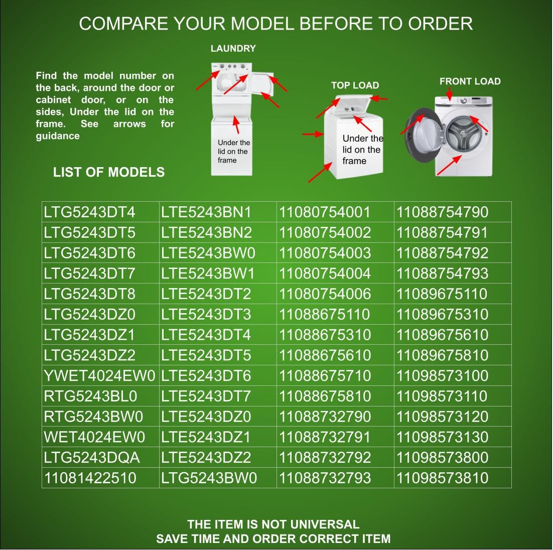 EAP2338892 PS2338892 AP4358664 CKD358664X compatibile con Kenmore Whirlpool Rondella Molla adatta al vecchio numero EAP2338892 PS2338892 AP4358664