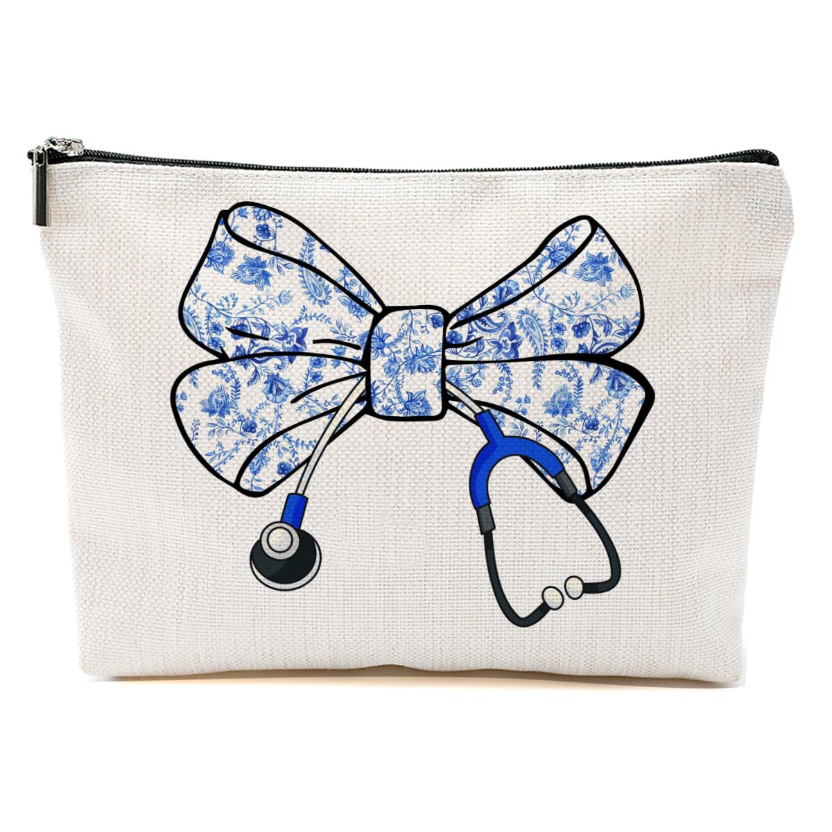 BQXH Nurse Gifts, Blue Bow Makeup Bag, Nurse Accessories Funny Horse Cosmetic Bag, Doctor Gift Nursing Travel Organizer Zipper Pouch Thank You Nurses