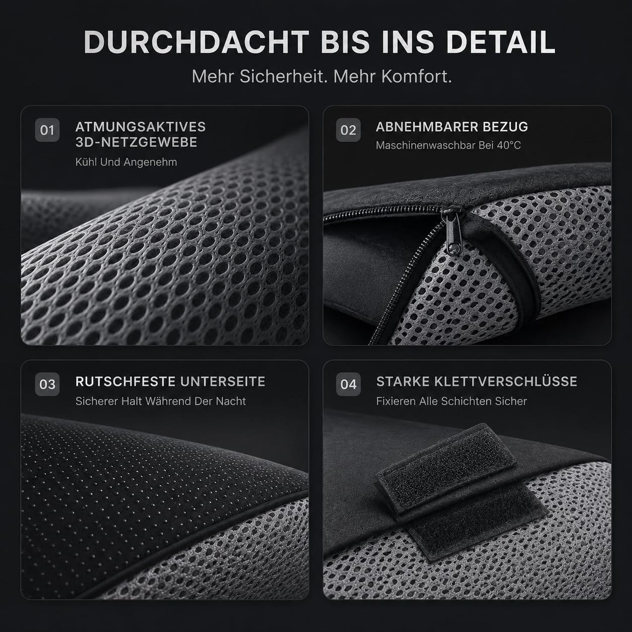 4-stufig höhenverstellbares Beinhochlagerungskissen mit herausnehmbarem Polster, atmungsaktiver 3D-Netzbezug, waschbar – für Post-Op, Beinschwellungen, Knie-OP, 4 Höhen (16-23 cm)