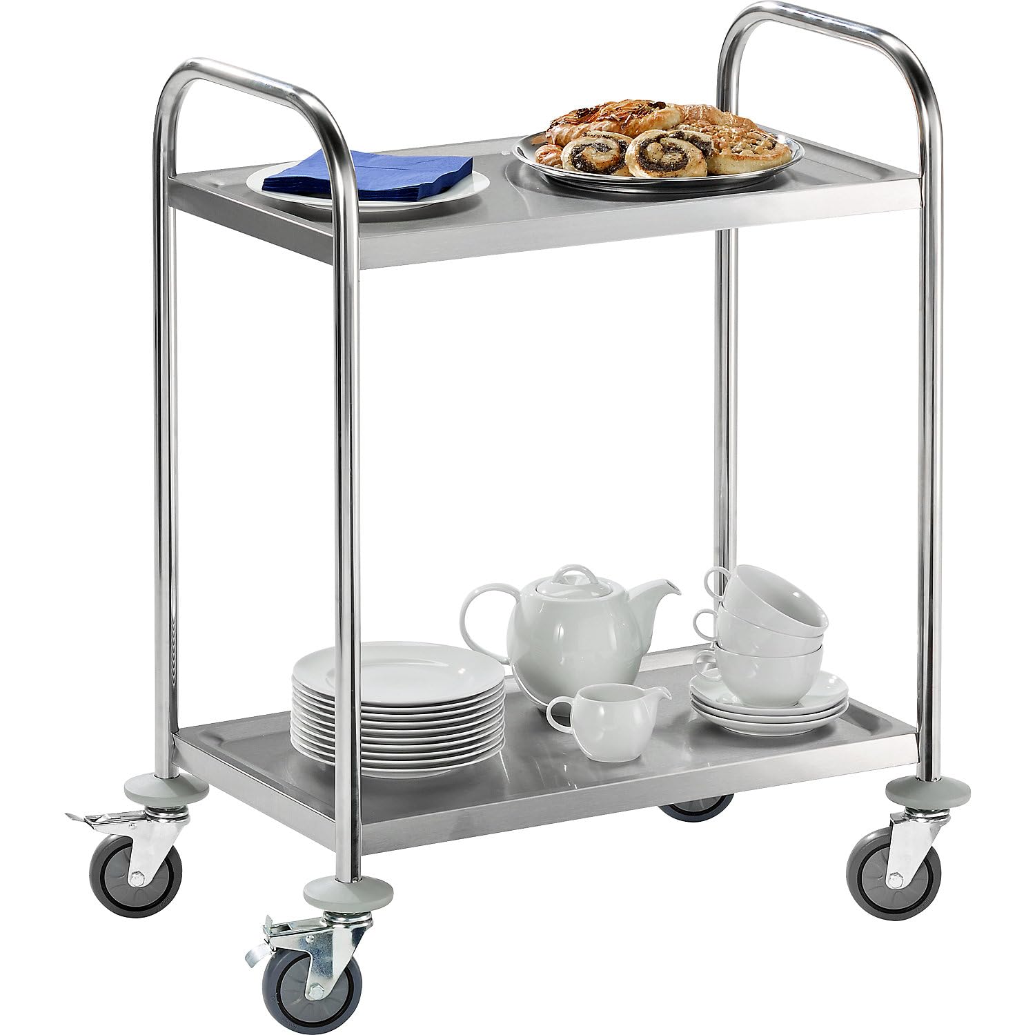 eurokraft | Edelstahl-Servierwagen | 2 Etagen | LxBxH 705 x 405 x 940 mm