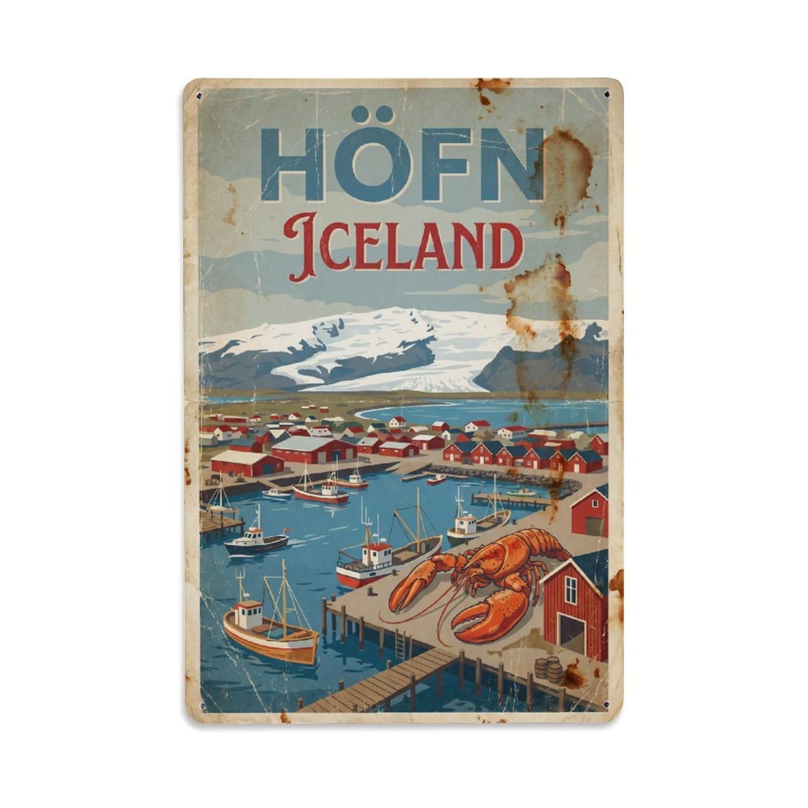 Este 8X12inch Style Vintage Travel Hofn Iceland Harbor Metal Tin Sign